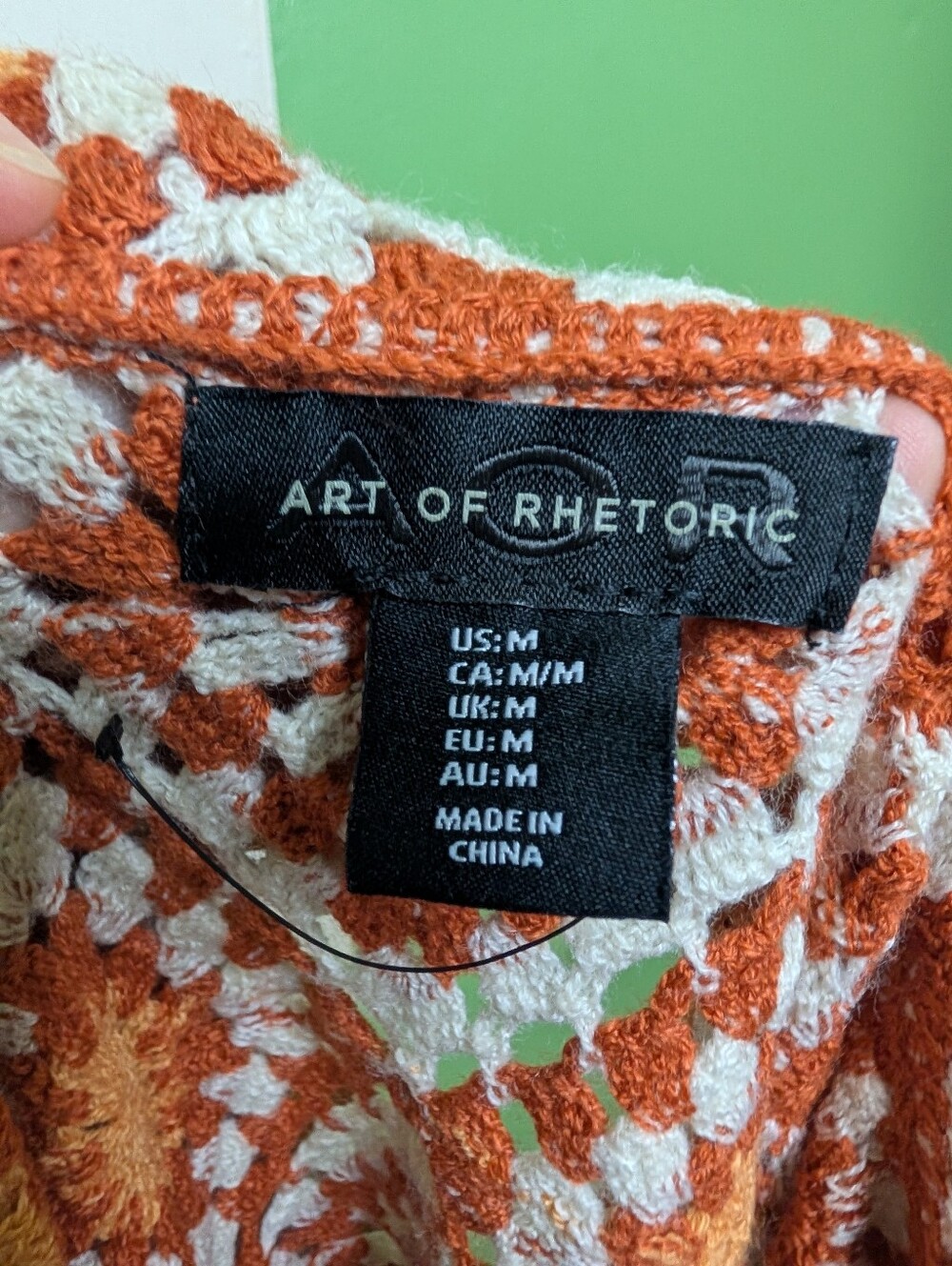 Art of Rhetoric Crochet Granny Square Button Front Shirt Top M Rust Cream - Picture 4 of 6